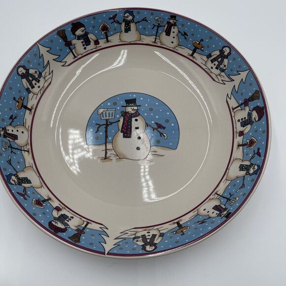 Snowman Holiday Canterbury Potteries Winter 2 pc Chip Dip Stoneware NIB - Picture 10 of 10